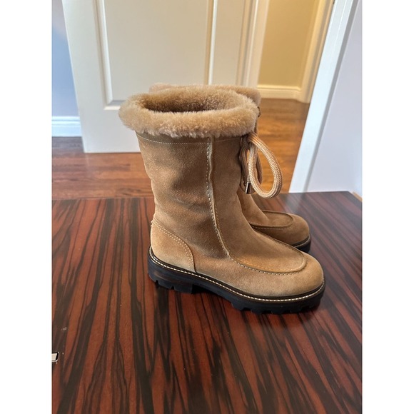 Jimmy Choo Tan Ankle Boots with Fur Trim - Picture 3 of 8
